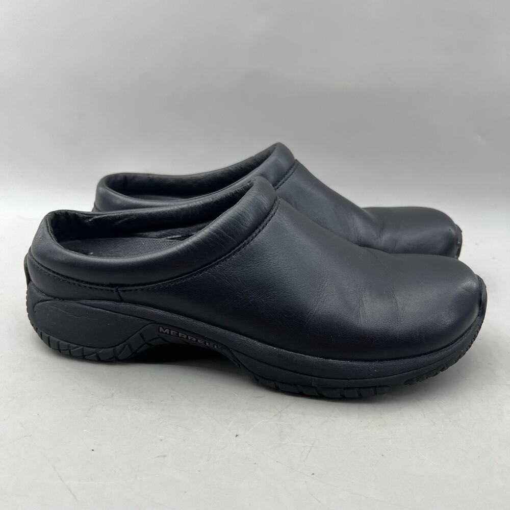 Merrell Encore Groove Clogs Women Size 7 Black Leather Comfort Slip On Low Shoes